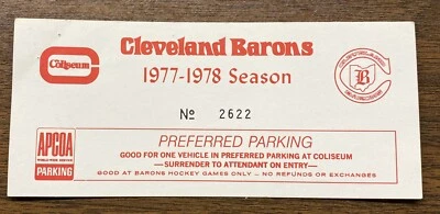 RARE 1977-78 Cleveland Barons Ticket Parking FINAL SEASON Gilles Meloche ,Maruk - Image 1 of 2