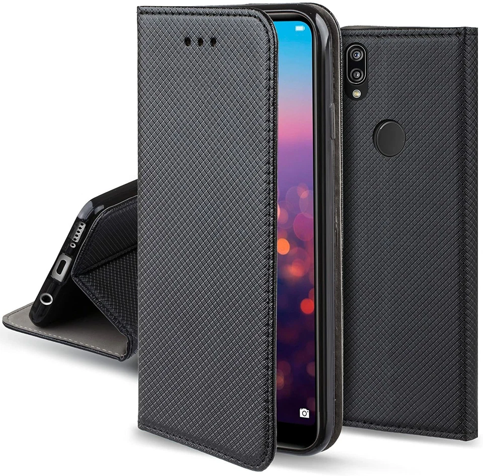CUSTODIA LIBRO PER HUAWEI P20 LITE - COVER SMART MAGNET CASE NERO - Immagine 1 di 4