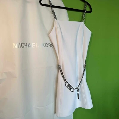 NUEVO VESTIDO MUJER MICHAEL KORS Talla 6 CINTURÓN CADENA BLANCO Y CORREAS PARA LOS HOMBROS  Foto 1 de 4