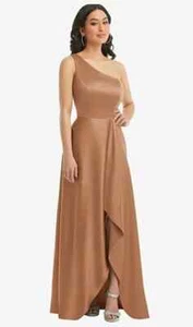 Dessy 3114....One-Shoulder High Low Maxikleid mit Taschen...Toffee...Größe 14 - Bild 1 von 6