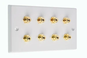 Audio Speaker Phono AV 0.8 Wall Face Plate - 8 RCA Posts - Imagen 1 de 18