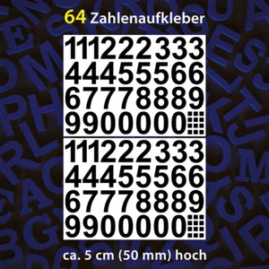 Zahlen 5 cm hoch 64 Stk Schwarz, Klebezahlen Aufkleber Sticker Zahl Ziffer Auto - Bild 1 von 3