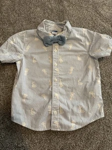 Conejito de Pascua Antiguo Azul Marino Manga Corta Vestido Camisa 3T Pajarita Azul Blanco Rayas Niño - Imagen 1 de 10
