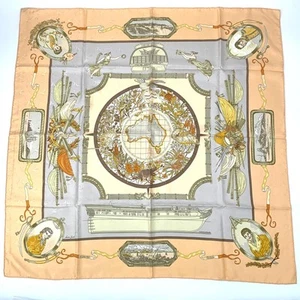 HERMES Carré 90 "LE GEOGRAPHE" The Geographer beige Beautiful Item From Japan - Picture 1 of 6