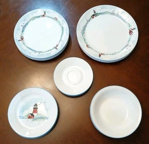 Corelle Outerbanks Lighthouse Dishes Bowls, Saucers, & Plates 39 Pc Made In USA - Picture 1 of 24