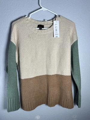 Lumiere Women's Sweater Oversized SMALL Crewneck Colorful Pastel Stripe PATTERN - Image 1 of 3