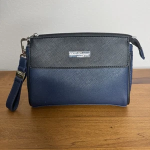 Bolso sin asas Salvatore Ferragamo X Eva Air maquillaje artículos de tocador azul negro con cremallera. - Imagen 1 de 8