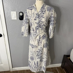 SPIGHE DI LINO Italy Linen Blend Three-quarter Sleeve Botanical Maxi Dress, S - Picture 1 of 7