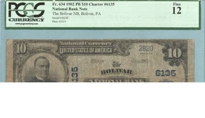 $10 National Currency 1902-PB - Ch#6135 - Bolivar NB, Bolivar, PA - PCGS 12 - Picture 1 of 2