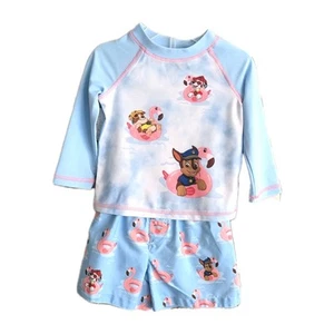 Boys PAW PATROL Blue Swim Shorts Rashguard Shirt Swimsuit Set Size 12M Flamingo - Picture 1 of 4