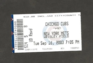 Talón de boleto Chicago Cubs vs Mets 16/09/2003 Sammy Sosa carrera jonrón # 534 - Imagen 1 de 2