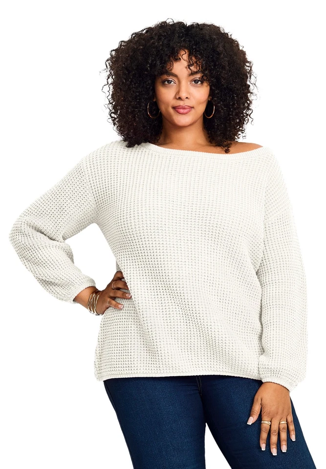 Avenue Women's Plus Size Waffle Stitch Pullover Sweater - Image 1 of 1