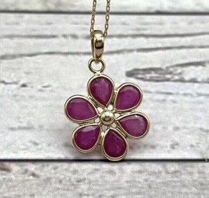 14K Yellow Gold Plated Lab Created Red Ruby 3Ct Pear Cut Flower Cluster Pendant - Picture 1 of 8