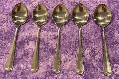 The Main Course MNF3 Oval Soup Spoons Korea Stainless Flatware Set of 5 Vintage - Image 1 of 4