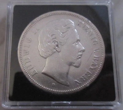 MDS DEUTSCHES REICH KAISERREICH BAYERN FÜNF MARK 1874 D "LUDWIG II.", SILBER - Bild 1 von 2