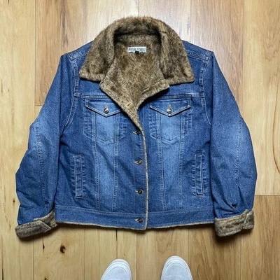 Vintage Marvin Richards Jacket Womens Extra Large Blue Denim Faux Fur Lined Coat - Image 1 of 4