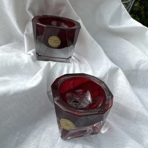Vintage Rubinrot Cristal de France Votivkerzenhalter Bleikristall Signiert - Bild 1 von 9