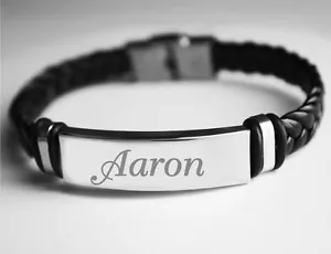 Pulsera para hombre con nombre - cuero trenzado - regalos de joyería de Navidad para él - Imagen 1 de 159
