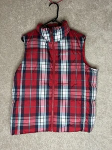 Lands' End Plaid Puffer Down  Vest Full Zip Red Plaid Sz LP 14-16 Outdoors - Picture 1 of 4
