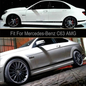 2 PCS Vinyl Car Stickers Decal For Mercedes-Benz C63 AMG W204 Side Skirt Stripes - Picture 1 of 9