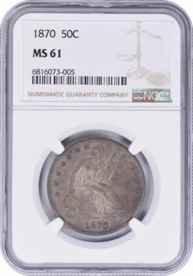 1870 Liberty Seated Silver Half Dollar MS61 NGC - Image 1 of 4