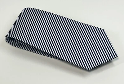 "Corbata de cuello de seda hecha a mano Burberry London para hombre a rayas azules y blancas excelente 58,5""" Foto 1 de 4