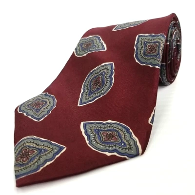 Corbata De Colección Pierre Cardin Lujo Borgoña Estampado Geométrico Floral 57" x 3.75" Foto 1 de 4