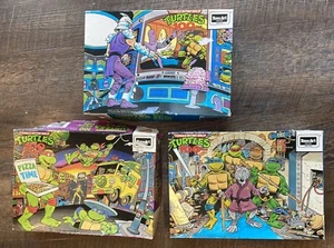 3 Vintage 1990 Teenage Mutant Ninja Turtle 100 Pc Puzzles Mirage Studio Complete - Picture 1 of 12
