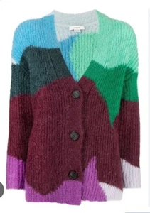 NWT $495 Vince Blue Multi Intarsia Wave Wool & Cashmere Cardigan Sz XS/S sweater - Picture 1 of 6