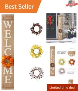 Versatile 60"H Welcome Sign with 4 Floral Wreaths for Indoor/Outdoor Use - Picture 1 of 10