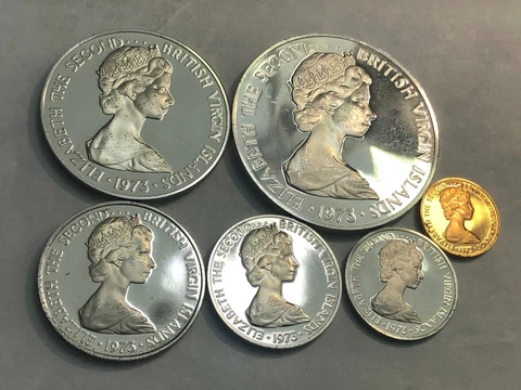 6pc 1973 British Virgin Islands PROOF SET 1c 5c 10c 25c 50c & sterling silver $1 Cover