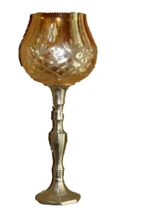 TEA LIGHT HOLDER gold glass goblet on tall metal stem  (bdrm) - Picture 1 of 7