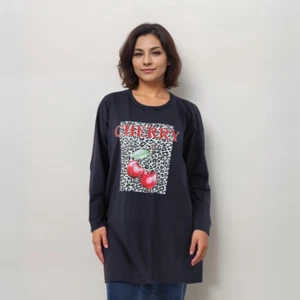 ROCKTHOSECURVES WOMENS CHERRY LEOPARD LONG SLEEVE T-SHIRT LONGER LENGTH - Picture 1 of 11