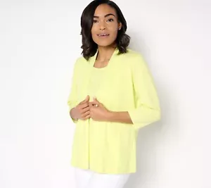 Set cardigan e canotta Denim & Co. Essentials aperto davanti Sunny Lime 1 volta nuovo - Foto 1 di 1