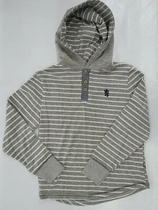 Boys English Laundry $30 Lt. Gray & White Striped L.S. Hooded Shirt Sz 8 - 14/16 - Picture 1 of 4