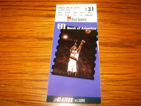 Portland TRAILBLAZERS vs. Phoenix SUNS Ticket Stub  3/3/98   Isiah Rider 33 PTS! Cover