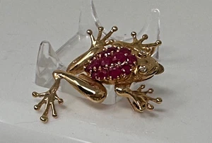 14k Yellow Gold Pave Round Ruby diamond Eyes Frog Pin Brooch pendant - Picture 1 of 12