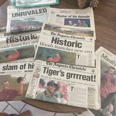 Tiger Woods Newspapers. 97-05. 7 Papers and Course Map. The Augusta Chronicle - Image 1 of 4