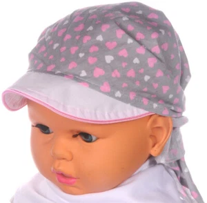 Pañuelo Bebé Niños Verano Gorro Bandana Tocado Gris con Corazones - Imagen 1 de 1