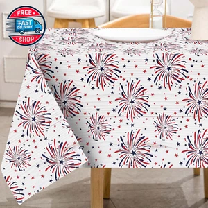 4Th of July Firework Tablecloth 60 X 104 Inch Rectangle Patriotic Tab - Picture 1 of 12