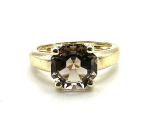 9ct Gold Smoky Quartz Ring 9K Yellow Gold Brown Smoky Quartz Solitaire Ring Gift - Picture 1 of 21