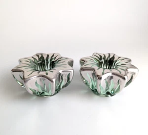 Pair Vtg Saint Graal Pale Green Silver Overlay Art Deco French Candles Fire Dsgn - Picture 1 of 8
