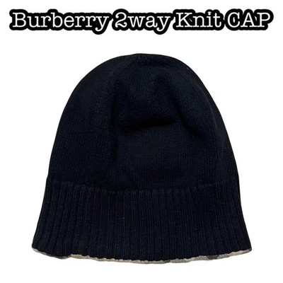 Gorro tejido Y2K Burberry bidireccional cachemir negro hombre sombrero accesorio original collar Foto 1 de 4