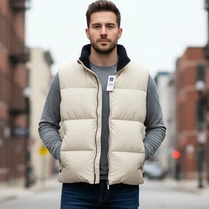 Chaleco acolchado de plumón GAP para hombre talla M beige crema cremallera completa capas exteriores Ripstop - Imagen 1 de 14