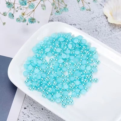 2000 Sky Blue  Acrylic Half Pearl Bead 4mm Flat Back Scrapbook Flatback Nail Art - Image 1 of 4
