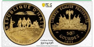 1971 HAITI HEROES OF VERTIERES GOLD 50G PCGS PR67DCAM, AGW 0.2857 - Picture 1 of 2
