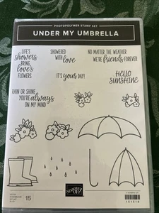 Stampin Up UNDER MY UMBRELLA Stamp Set 151518 Spring Umbrella Boots Raindrops - Picture 1 of 2