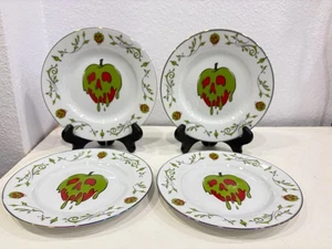 Disney Villains POISON APPLE 8" Salad Plates Halloween Iridescent Rim Set Of 4 - Picture 1 of 4