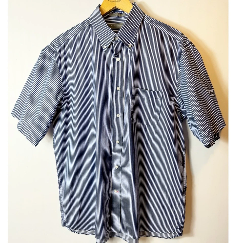 Daniel Cremieux Mens Button Down Striped Shirt Blue White Short Sleeve Large - Image 1 of 4