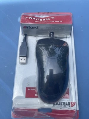 NEW SEALED Inland U-Navigate Optical Wired Mouse USB Black 07233 FREE SHIPPING - Image 1 of 3